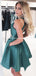 Simple Round Neck Green Satin A-line Cheap Short Homecoming Dresses, HDS0039