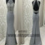 Grey Long Top Beaded Open Back Halter Prom Dresses, Sexy Prom Dresses, TYP0585