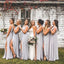 A-Line V-neck Backless Long Cheap Light Grey Chiffon Bridesmaid Dresses with Split, TYP1366