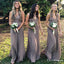 Elegant V Neck Grey Chiffon Simple Long Cheap Bridesmaid Dresses, TYP2007