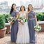 Dark Grey One Shoulder Sleeveless Ruffles Chiffon Bridesmaid Dresses, TYP1810