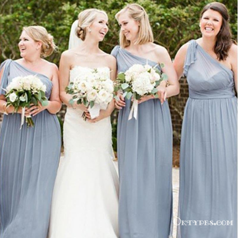 A-Line One Shoulder Grey Chiffon Bridesmaid Dresses with Ruffles, TYP1773