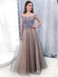 Charming Off The Shoulder Gray Long Prom Dresses With Appliques, TYP1763