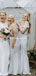 Mismatched Grey Satin Mermaid Long Cheap Bridesmaid Dresses, BDS0110