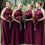 Plus Size Burgundy Long Cheap Chiffon Bridesmaid Dresses with Halter Neck, TYP1232