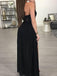 A-line Halter See-through Black Chiffon Sexy Long Prom Dresses with Slit, TYP1223