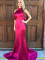 Mermaid Jewel Open Back Fuchsia Soft Satin Prom Dresses with Ruffles, TYP1299