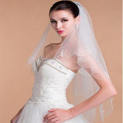 Graceful  Tulle Short Wedding Veil With Beadings & Sequins, WV0115