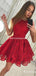 Pretty Round Neck Short Cheap Red Lace Homecoming Party Dresses, TYP1044