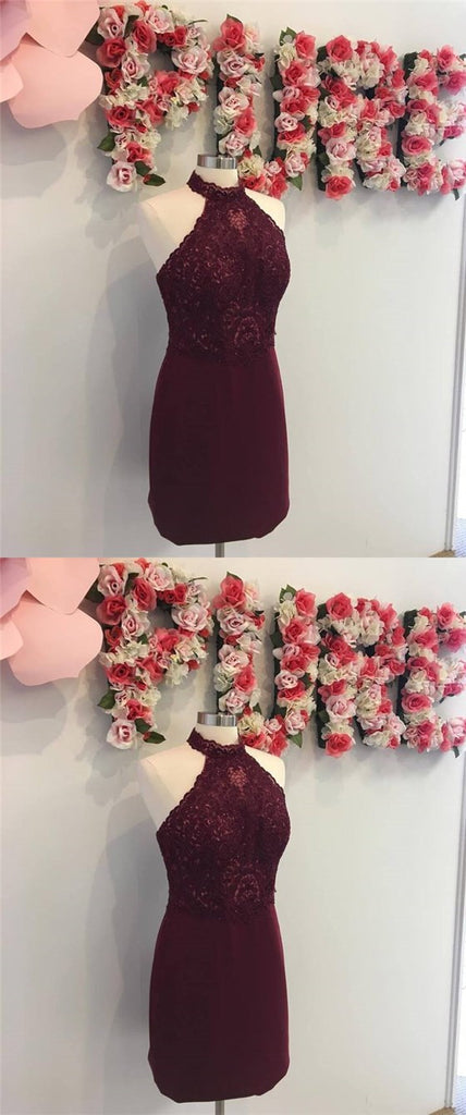 Cheap Halter Maroon Lace Short Homecoming Dresses Online, TYP1107