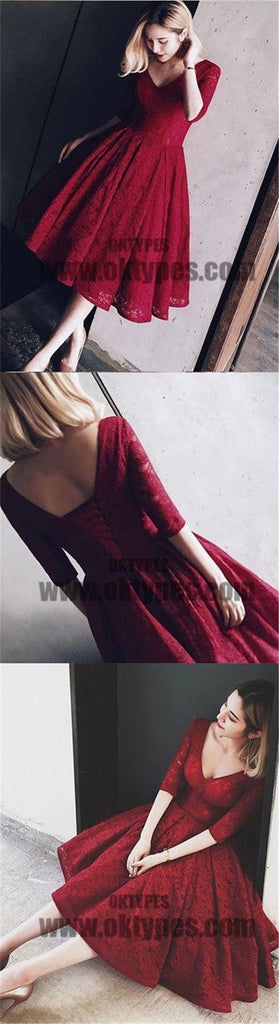 Homecoming Dresses, Burgundy Tea-length Short Prom Dress Party Dress, TYP0687