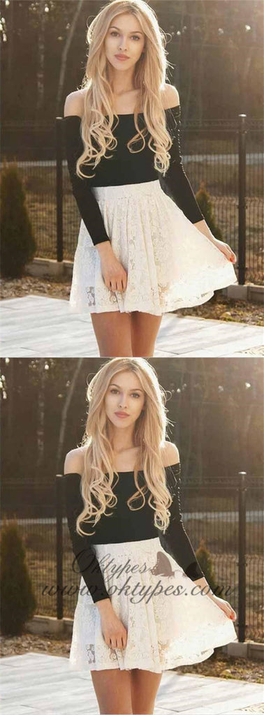 Two Piece Ivory Lace Long Sleeves Homecoming Dresses Online, TYP1183