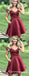 Cute Off Shoulder Burgundy Satin Short Homecoming Dresses with Beading Belt, TYP1965