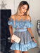 Off-The-Shoulder Blue Lace A-line Cheap Short Homecoming Dresses, HDS0026