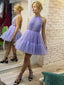 Charming Halter Lilac Tulle A-line Cheap Short Homecoming Dresses, HDS0020