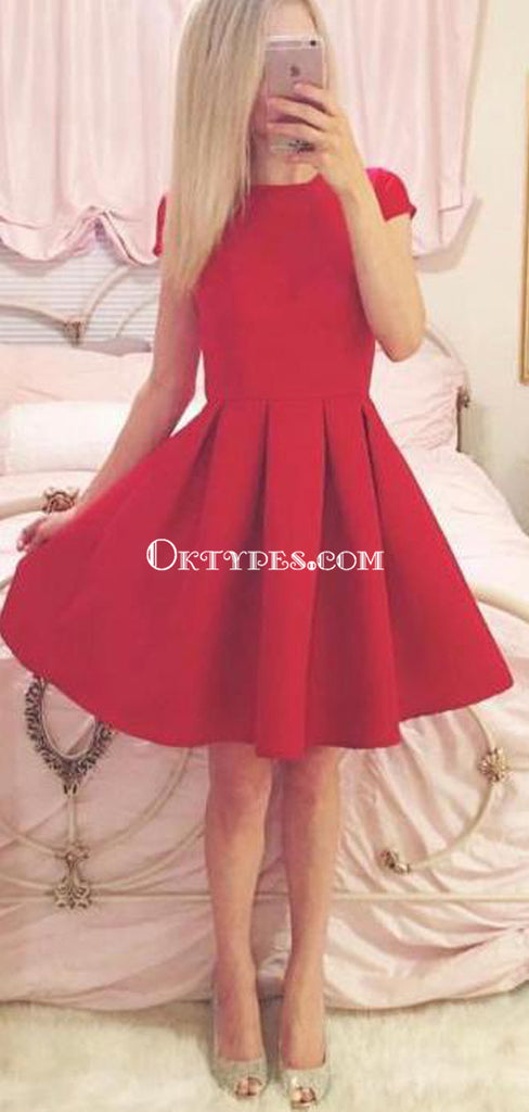 Short Sleeves Simple Cheap Short Red Homecoming Dresses Online, CM534