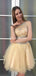 Two Piece Scoop Short Cheap Tulle Beaded Homecoming Dresses Online, TYP1147