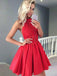 Charming Halter Red Satin A-line Cheap Short Homecoming Dresses, HDS0022