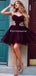 Spaghetti Strap Burgundy Gold Lace Applique Short Homecoming Dresses Online, TYP1181