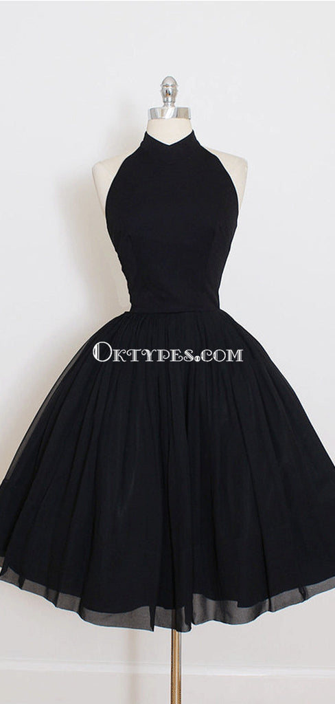 Black Halter Simple Cheap Short Homecoming Dresses 2018, CM547