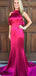 Mermaid Jewel Open Back Fuchsia Soft Satin Prom Dresses with Ruffles, TYP1299