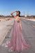 Sparkly Sexy Deep V-neck A-line Spaghetti Strap Pink Sequin Long Cheap Backless Prom Dresses, TYP2087