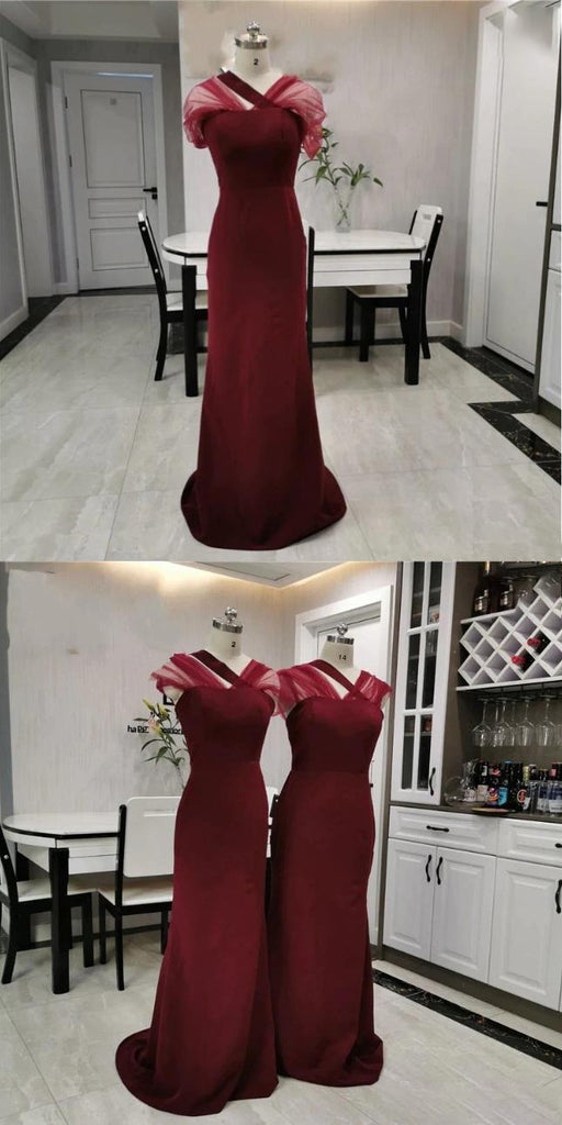 Unique Rust Satin Bridesmaid Dresses Mermaid Long Wedding Guest Dress, BDS0195