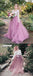 A-Line V-Neck Long Sleeves Pink Tulle Wedding Dresses with Lace Appliques , WDS0114