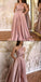 One Shoulder A Line Satin Slit Prom Dress with Pockets, PDS0300