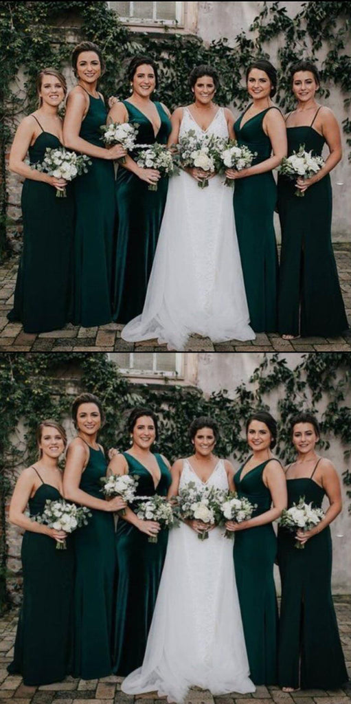 Mismatched Elegant Dark Green Floor Length Mermaid Bridesmaid Dresses, BDS0196