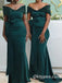 Sexy Sequin And Soft Satin Off Shoulder V-Neck Mermaid Floor Length Bridesmaid Dressses, BDS0223