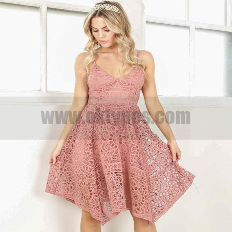 Cheap V Neck Short Cute Lace Homecoming Dresses 2018, TYP0822