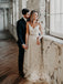 Elegant Spaghetti Strap V-neck Long Lace Beach Wedding Dresses, TYP1569