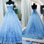 Light Blue Long Ball Gown Sweetheart Appliques Lace Up Wedding Dresses, TYP0066