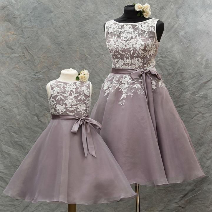 Lilac Chiffon Short Scoop Cheap Bridesmaid Dresses With Lace Appliques, TYP1100