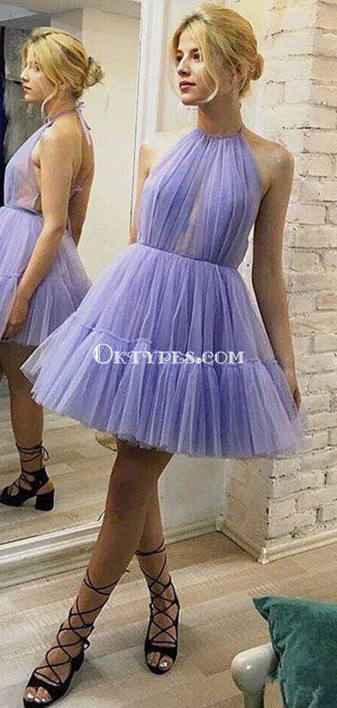 Charming Halter Lilac Tulle A-line Cheap Short Homecoming Dresses, HDS0020