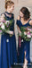 Mismatched Cold Shoulder Navy Blue Chiffon Bridesmaid Dresses with Ruffles, TYP1840