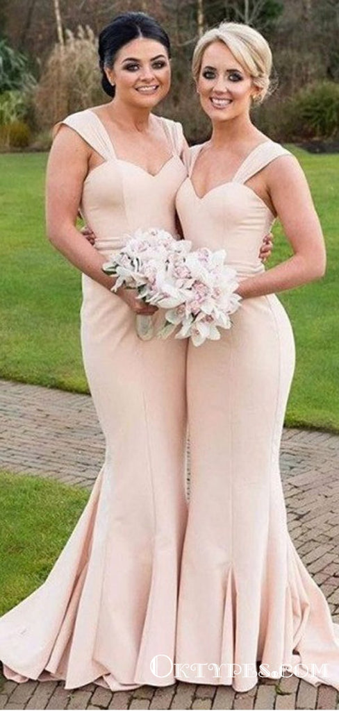 Mermaid Square Long Cheap Champagne Stretch Satin Bridesmaid Dresses, TYP1851