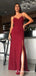 Simple Sheath Sweetheart Cross Back Burgundy Split Long Prom Dresses, TYP1739