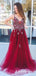 Spaghetti Straps Beading Tulle Burgundy Long Cheap Prom Dresses, TYP1896