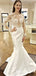 Marvelous Satin Jewel Neckline Backless Mermaid Prom Dresses With Appliques, TYP1920