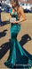 Sexy Simple Long Mermaid V Neck Green Backless Prom Dresses, TYP1768