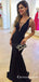 Black Sexy  Mermaid Low Cut V-Neck Long Cheap Prom Dresses, TYP1796