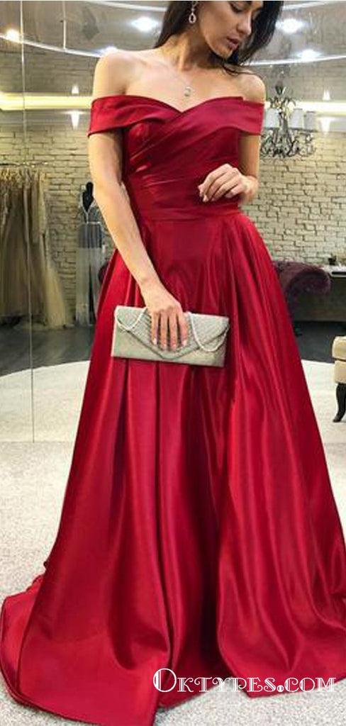 Simple Elegant Off the Shoulder Red Long Cheap Prom Dresses, TYP1729