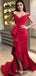 Red Off Shoulder Sleeveless Split Mermaid Evening Dresses Prom Dresses, TYP1789