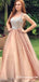 Spaghetti Straps Ball Gown Long Champagne Prom Dresses with Beaded, TYP1721