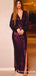 Burgundy Sequin Long Sleeves V Neck Evening Party Dresses Prom Dresses, TYP1906