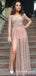 A-Line V-Neck Long Sleeves Slit Leg Sequined Prom Dresses, TYP1847