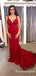 Gorgeous Mermaid V Neck Straps Dark Red Lace Long Prom Dresses, TYP1726