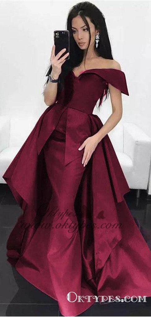 Dark Red Mermaid Off Shoulder Women Formal Evening Prom Dresses, TYP1617